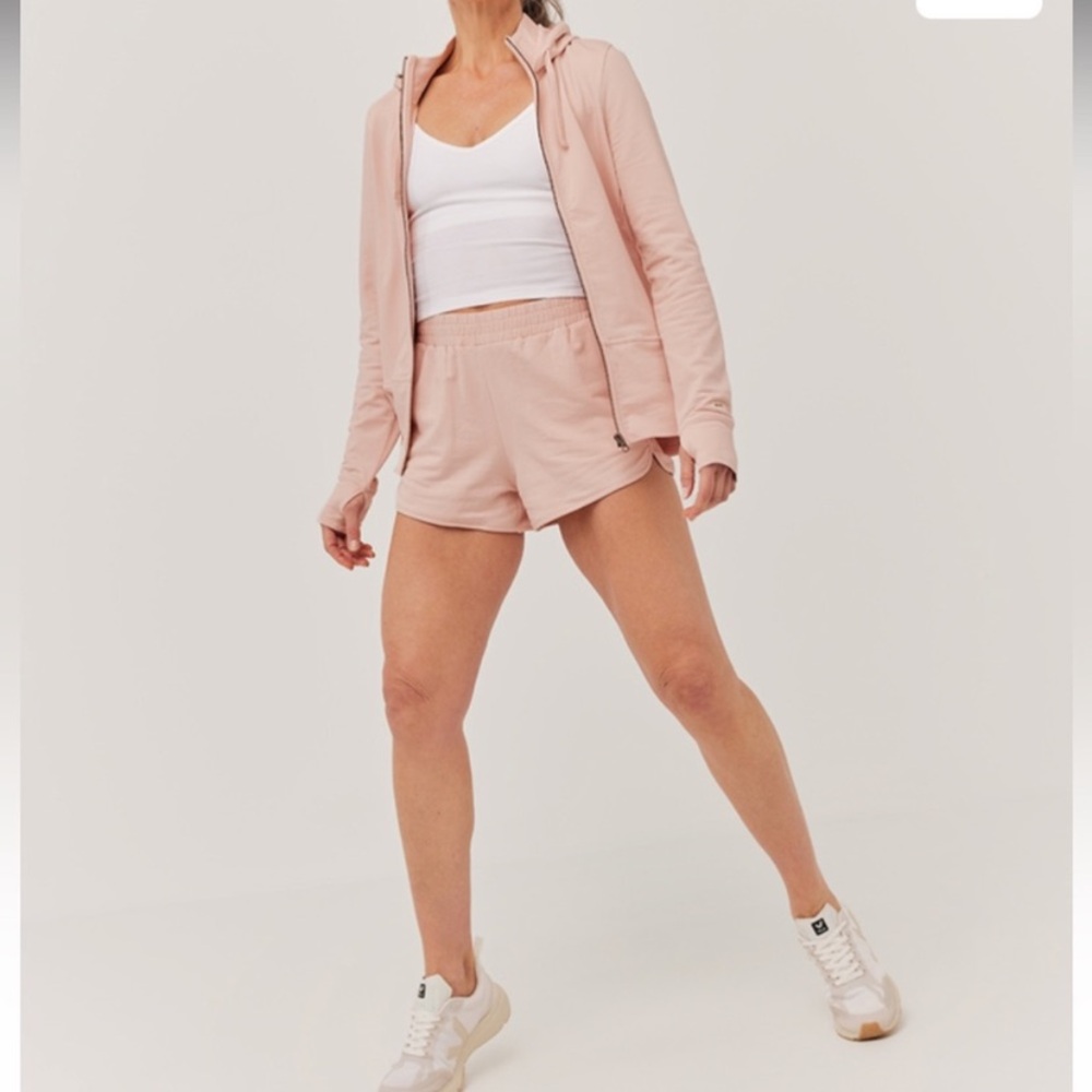 PACT Stretch French Terry Curved Hem Shorts Pink Size Small Organic Cotton